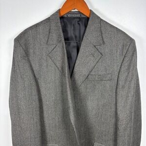 Croft & Barrow Mens 44R Blazer Grey Herringbone 100% Lambswool Sport Coat